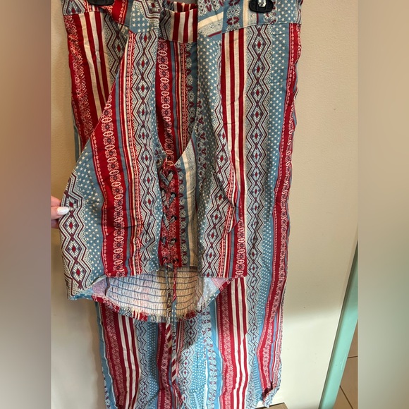 Pants - Striped Boho 2 piece set in Red, Blue & White